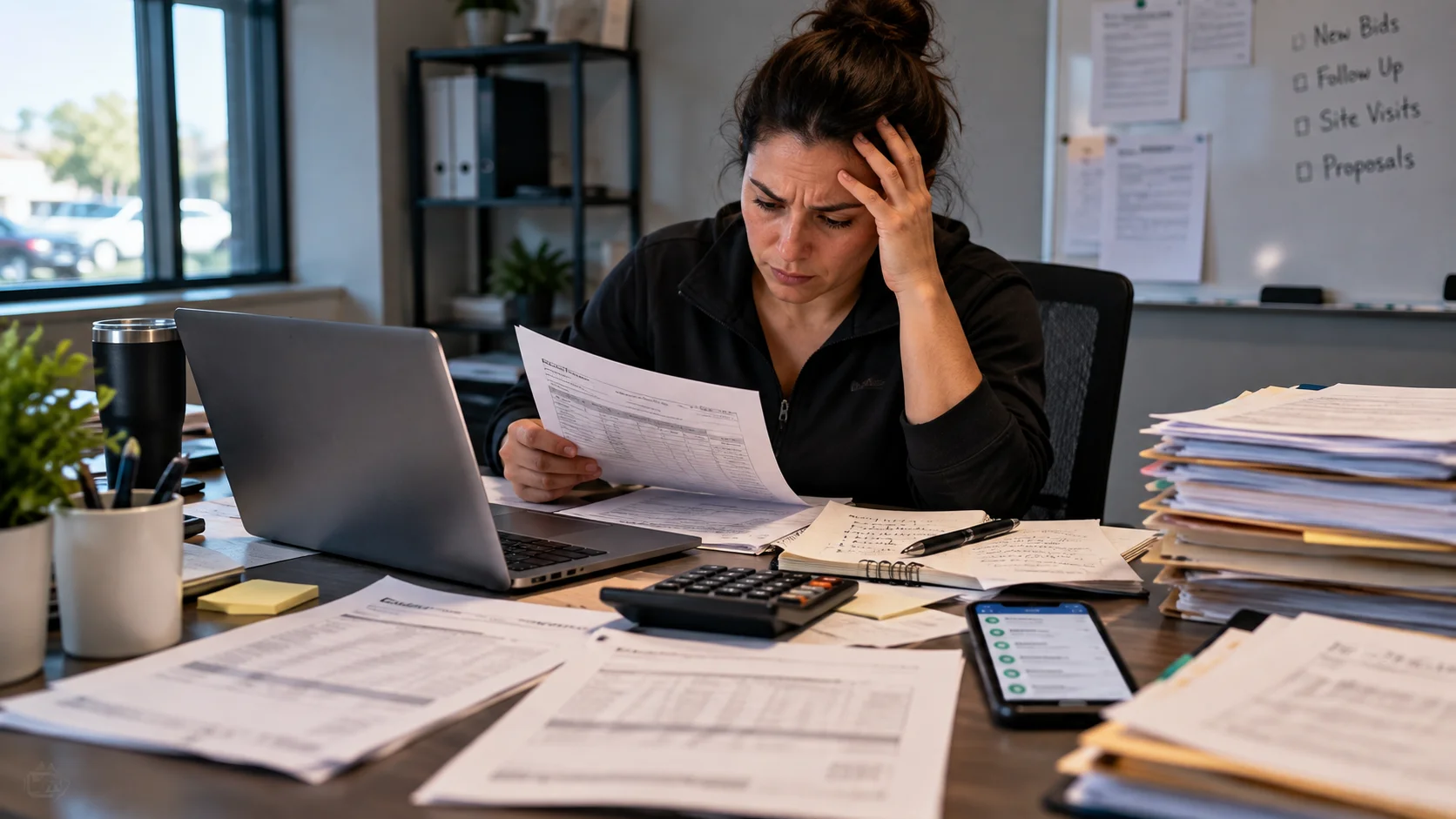 Operations manager weighing janitorial bidding software against a spreadsheet and a free bid calculator